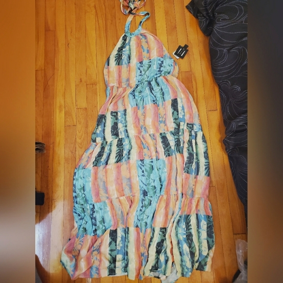 NWT O'Neill Jennifer Woven Maxi Tank Dress. Neck Tie. Backless. Tropical. Boho. - Picture 4 of 16